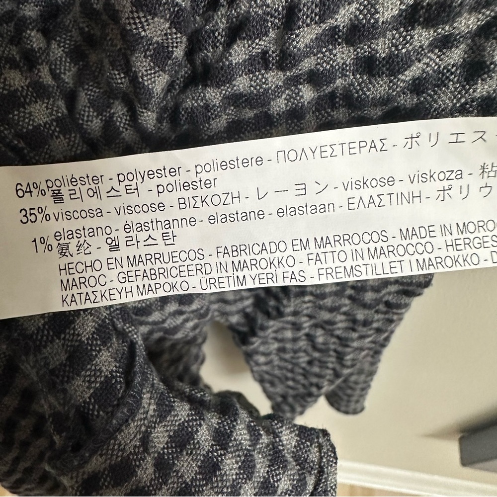 Zara Woman Gingham Check Ruffled High Low Long Sleeve Top Gray Crinkled S - Picture 8 of 9
